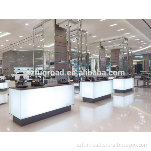 hot selling LED wood shoes display counter showcase for shoping mall furniture